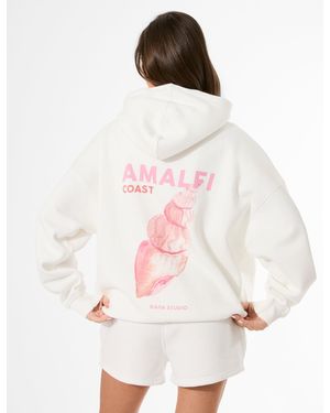 Public Desire Kaiia Amalfi Back Graphic Oversized Hoodie White - Pink