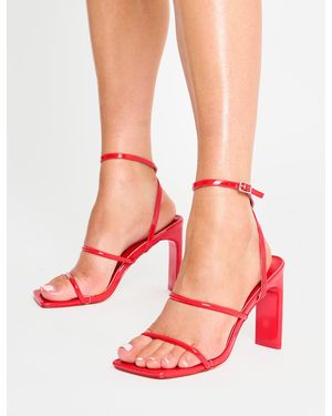 Public Desire Tatianna Red Strappy Square Toe Patent High Heels - Pink