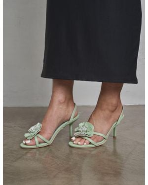 Public Desire Red Hot Pistachio Pu 3d Flower Sling Back Mid Heels - Multicolour