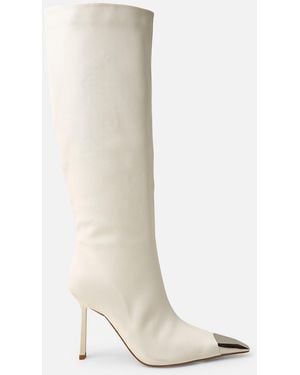 Public Desire Radiate Cream Toe Cap Detail Knee High Boot - White