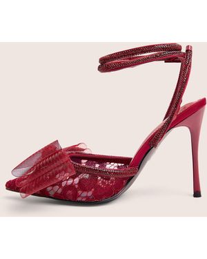 Public Desire Brat Burgundy Diamante Strap Wrap Around Pointed Stiletto Heels - Pink