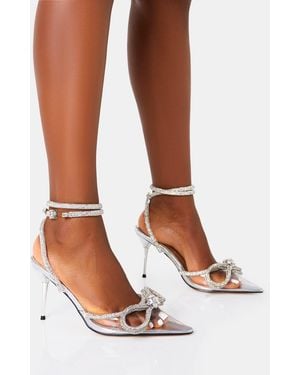 Public Desire Midnight Clear Perspex Wrap Around Diamante Bow Pointed Toe Mid Heel - Purple