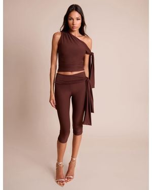 Public Desire Knot Detail Tie Side Luxe Slinky Capri Trousers Chocolate - Red