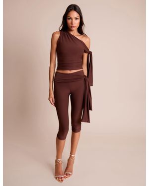 Public Desire Knot Detail Tie Side Luxe Slinky Capri Trousers Chocolate - Red