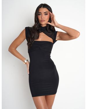 Public Desire Mesh Sleeve Detail Mini Dress Black