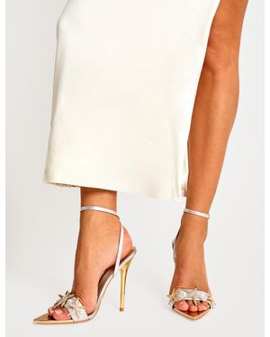 Public Desire Starfish Cracked Silver Pu Pointed Toe Starfish Trim Stiletto High Heels - White
