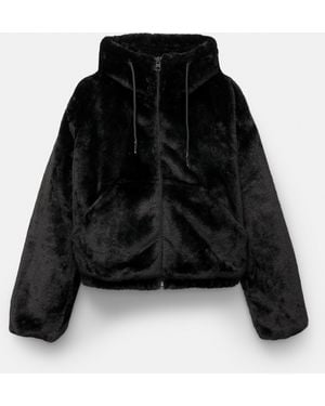 Pull&Bear Faux Fur Hooded Jacket - Black