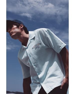 Pull&Bear Embroidered Short Sleeve Shirt - Blue