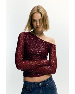 Pull&Bear Asymmetric Sequin Top - Purple