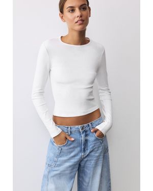 Pull&Bear Fitted Long Sleeve T-Shirt - White