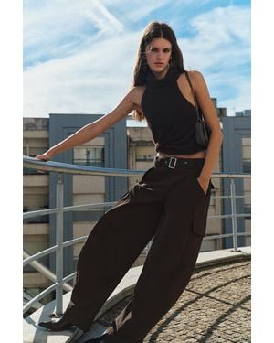 Pull&Bear Faux Fur Halter Top - Black