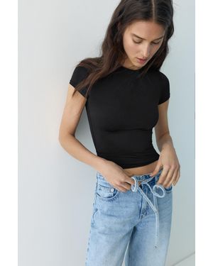 Pull&Bear Short Sleeve Polyamide T-Shirt - Black