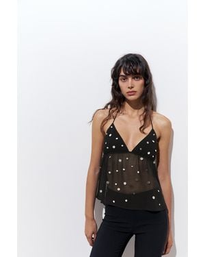Pull&Bear Halter Top With Mirror Details - Black