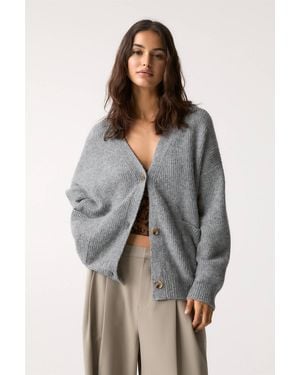 Pull&Bear Purl Knit Cardigan - Grey