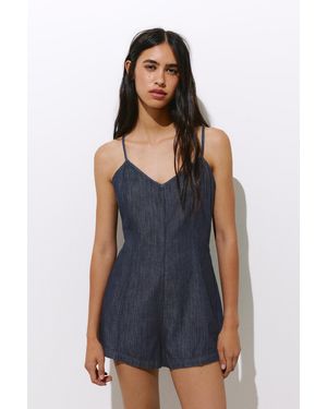 Pull&Bear Denim Playsuit With Straps - Brown