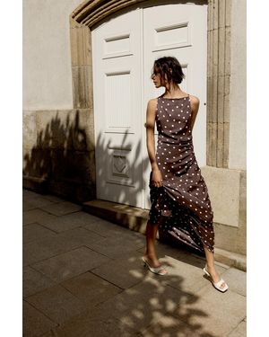 Pull&Bear Draped Polka Dot Satin Dress - Brown