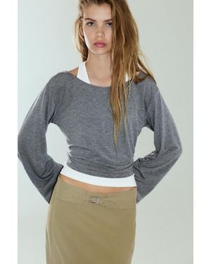 Pull&Bear Boxy-Fit Double-Layer T-Shirt - Grey