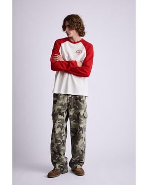 Pull&Bear T-Shirt Mit Raglanärmeln Und Waffelstruktur - Rot