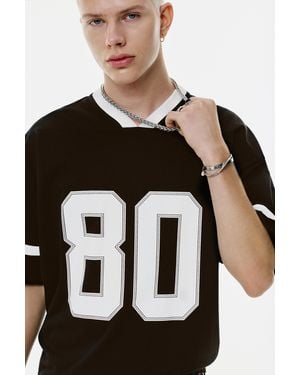Pull&Bear Stwd 80 Hockey T-Shirt - Black