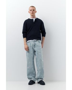 Pull&Bear Stwd Embroidered Baggy Jeans - Grey