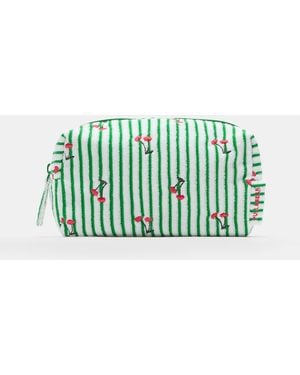 Pull&Bear Towel-Effect Striped Wash Bag - Green