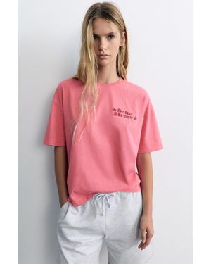 Pull&Bear Oversize Soho Street Graphic T-Shirt - Pink