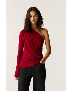 Pull&Bear Long Sleeve Asymmetric T-Shirt - Red