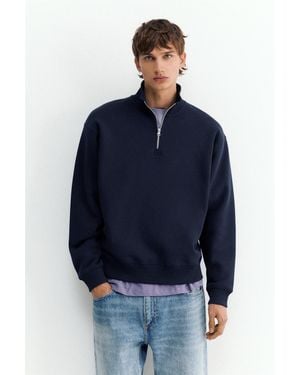 Pull&Bear Quarter-Zip Sweatshirt - Blue