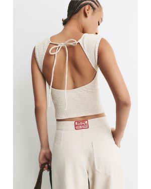 Pull&Bear Textured Open Back T-Shirt - White