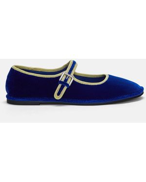 Pull&Bear Velvet Ballet Flats - Blue
