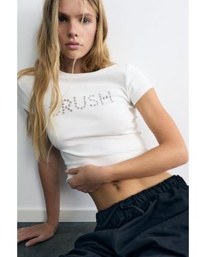Pull&Bear Slim Fit Star Graphic T-Shirt - White
