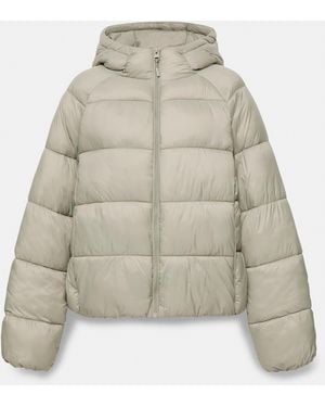 Pull&Bear Hooded Puffer Jacket - Grey