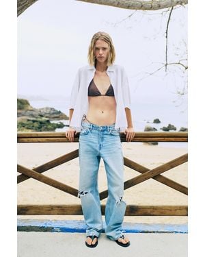 Pull&Bear Short Sleeve Linen Blend Shirt - White