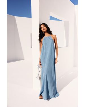Pull&Bear Long Flowing Denim Dress - Blue