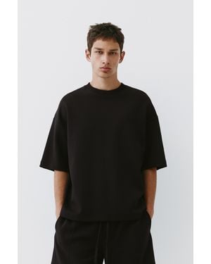 Pull&Bear Interlock Short Sleeve Sweatshirt - Black