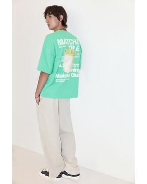 Pull&Bear Stwd Matcha Club Graphic T-Shirt - Green