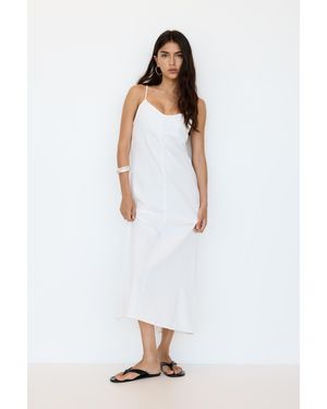 Pull&Bear Strappy Rustic Midi Dress - White