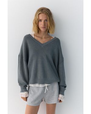Pull&Bear V-Neck Jumper - Brown