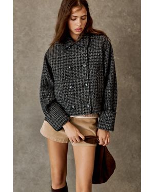 Pull&Bear Short Checked Felt Coat - Multicolour