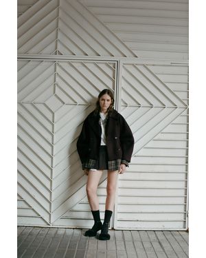 Pull&Bear Short Felt Texture Coat - Brown