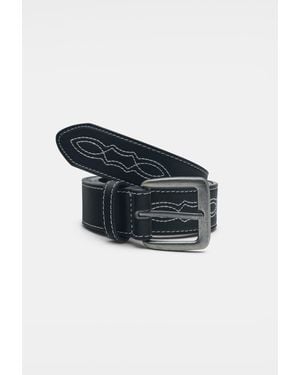 Pull&Bear Leather Effect Belt With Seams - Blue