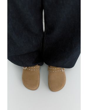 Pull&Bear Leather Studded Clogs - Black