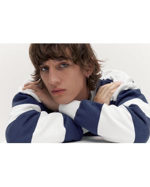Pull&Bear Striped Round Neck Sweatshirt - Black