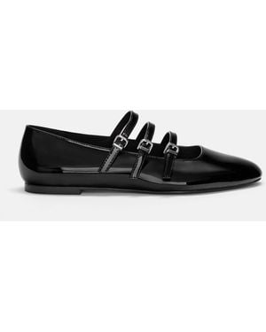 Pull&Bear Faux-Patent-Finish Ballet Flats With Straps - Black