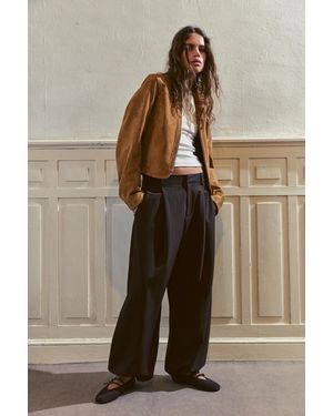 Pull&Bear Striped Sarouel Trousers With Darts - Natural