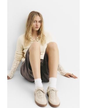 Pull&Bear Split Leather Trainers - White