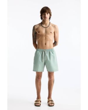 Pull&Bear Herringbone Print Swim Shorts - Green