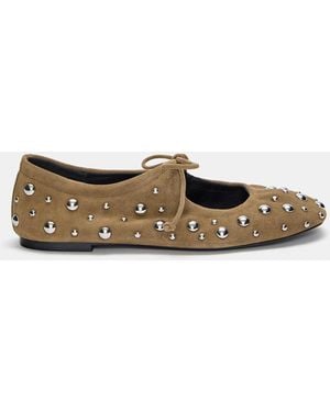 Pull&Bear Studded Leather Ballet Flats - White