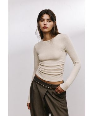 Pull&Bear Soft Touch T-Shirt With Gathered Detail - Natural