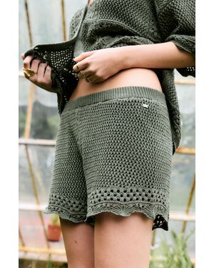 Pull&Bear Scalloped Crochet Bermuda Shorts - Green